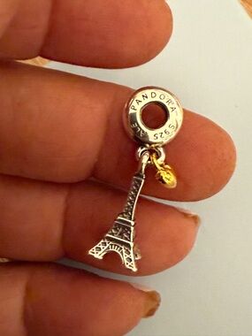 Pandora Silver Eiffel Tower Dangle Charm with Gold Accent Bead